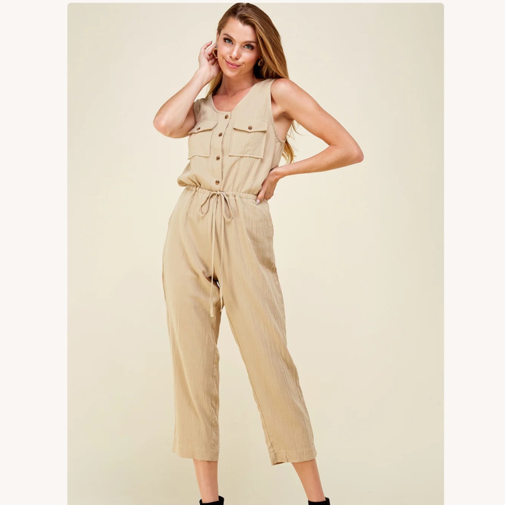 Drawstring Button Down Jumpsuit